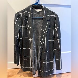 LOFT Windowpane Gray Plaid Open Front Knit Sweater Blazer